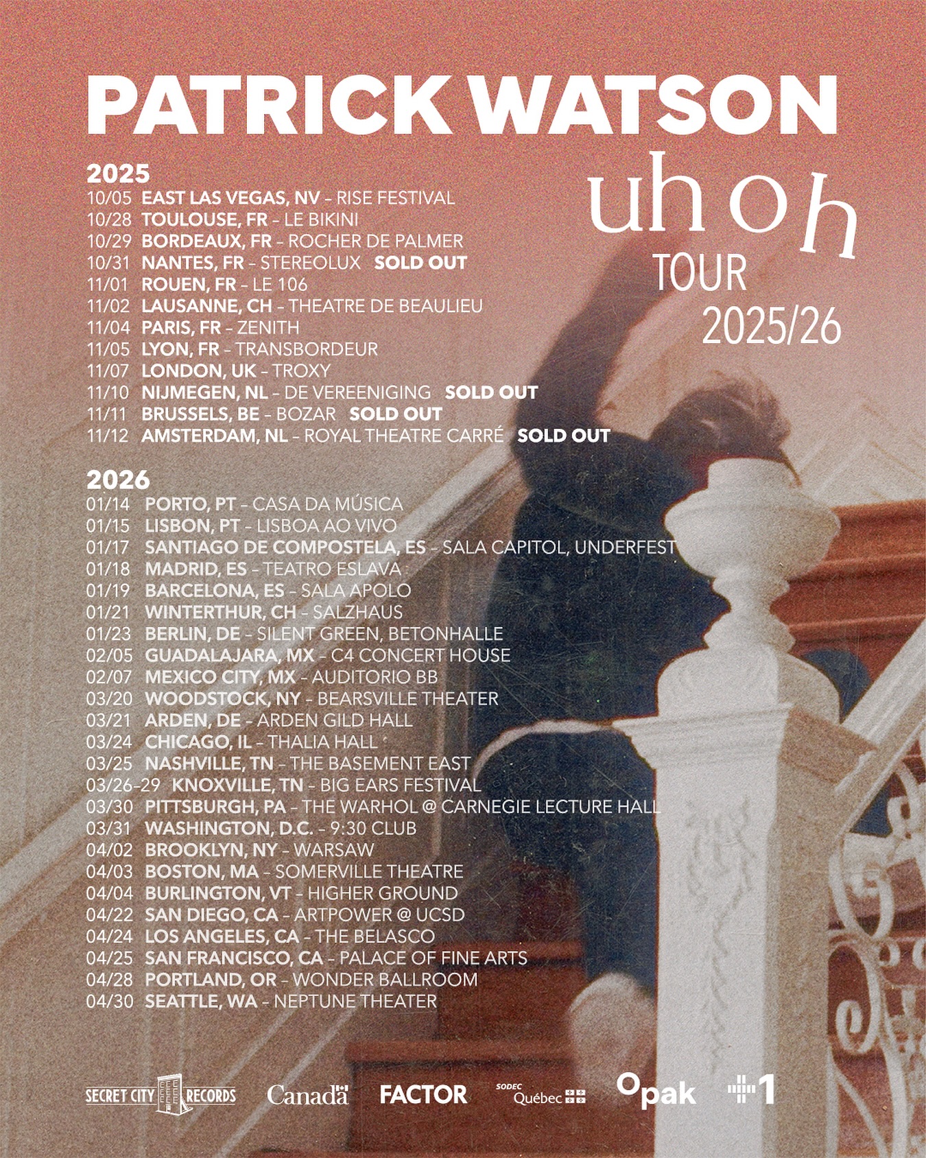 Patrick Watson Uh Oh Tour Poster 2026–2027